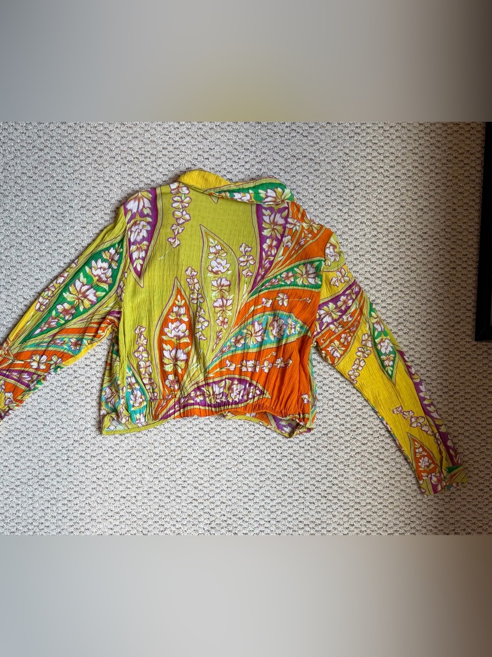 Haute Hippie Medium Tropical Floral Surplice Wrap Blouse Cropped Boho - Picture 7 of 10